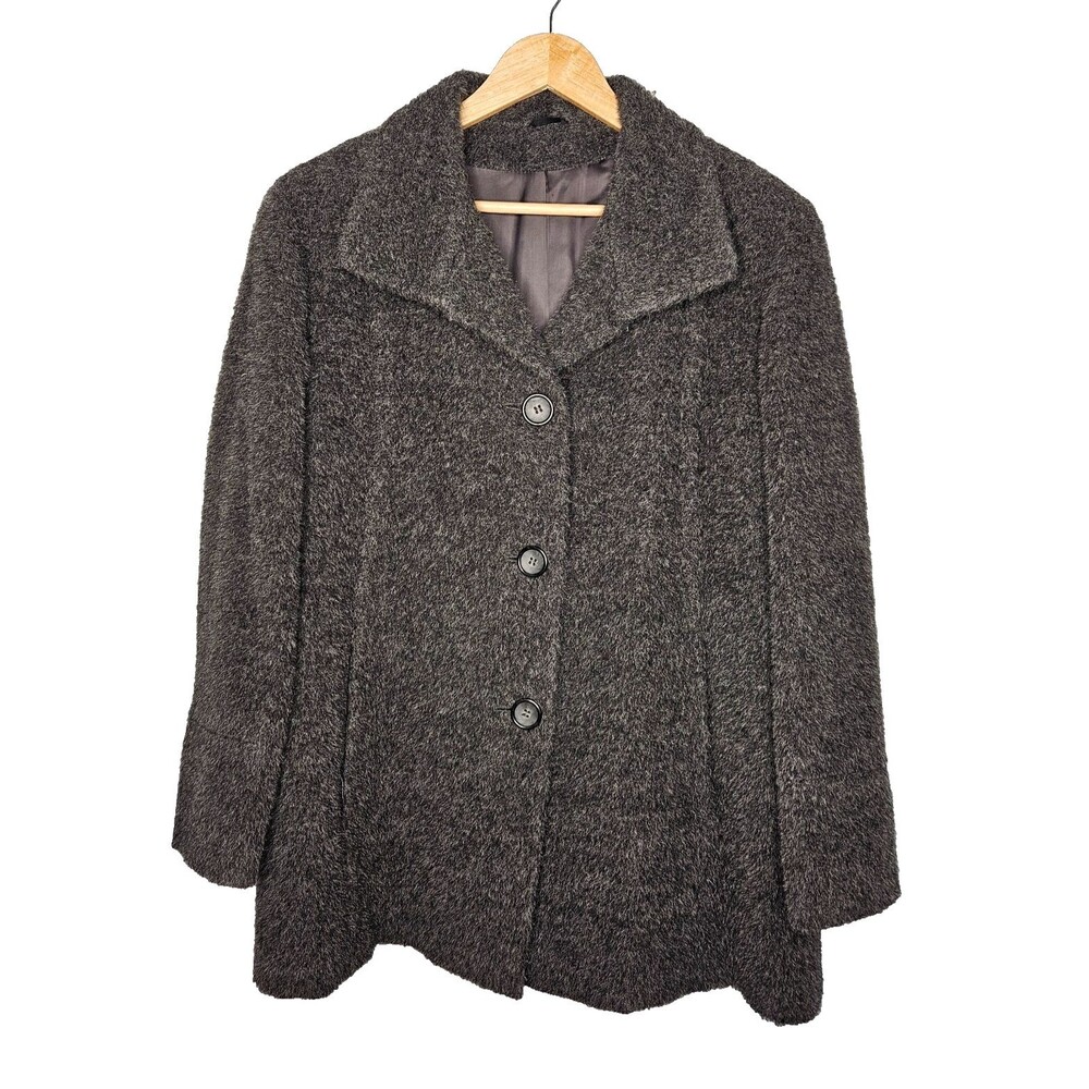 Baby Alpaca Wool Car Coat Womens 12 Charcoal Gray Made in Italy Lined Classic
